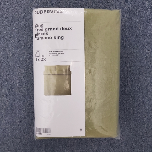 IKEA PUDERVIVA KING LINEN Duvet cover Beautiful Olive Green. New Sealed package - Picture 1 of 11